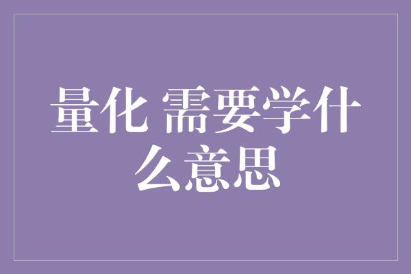 量化 需要学什么意思