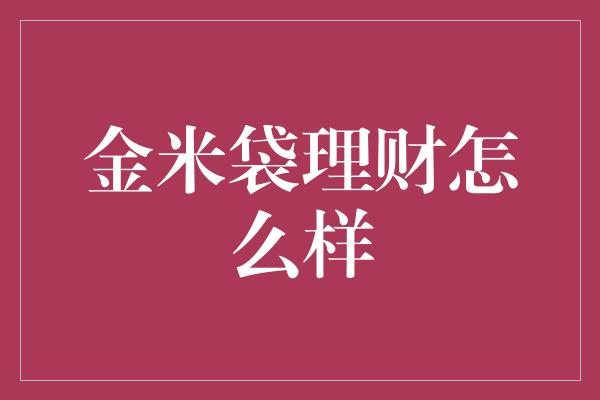 金米袋理财怎么样