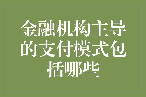 金融机构主导的支付模式包括哪些