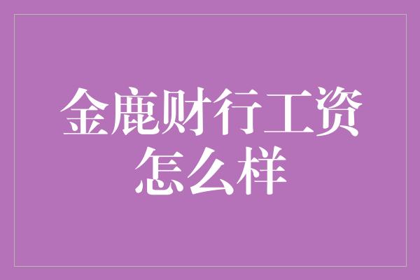 金鹿财行工资怎么样