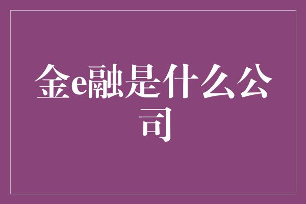 金e融是什么公司