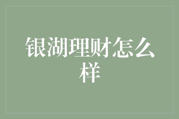 银湖理财怎么样