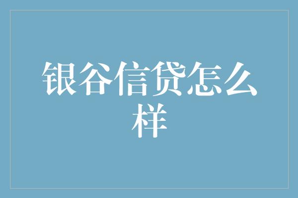 银谷信贷怎么样