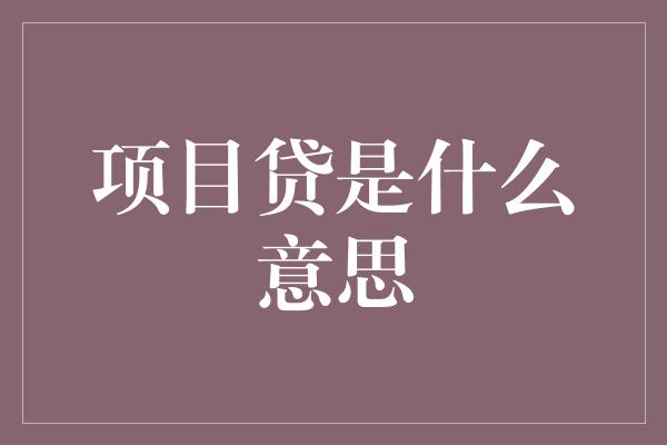 项目贷是什么意思