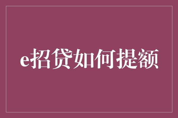 e招贷如何提额