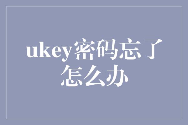 ukey密码忘了怎么办